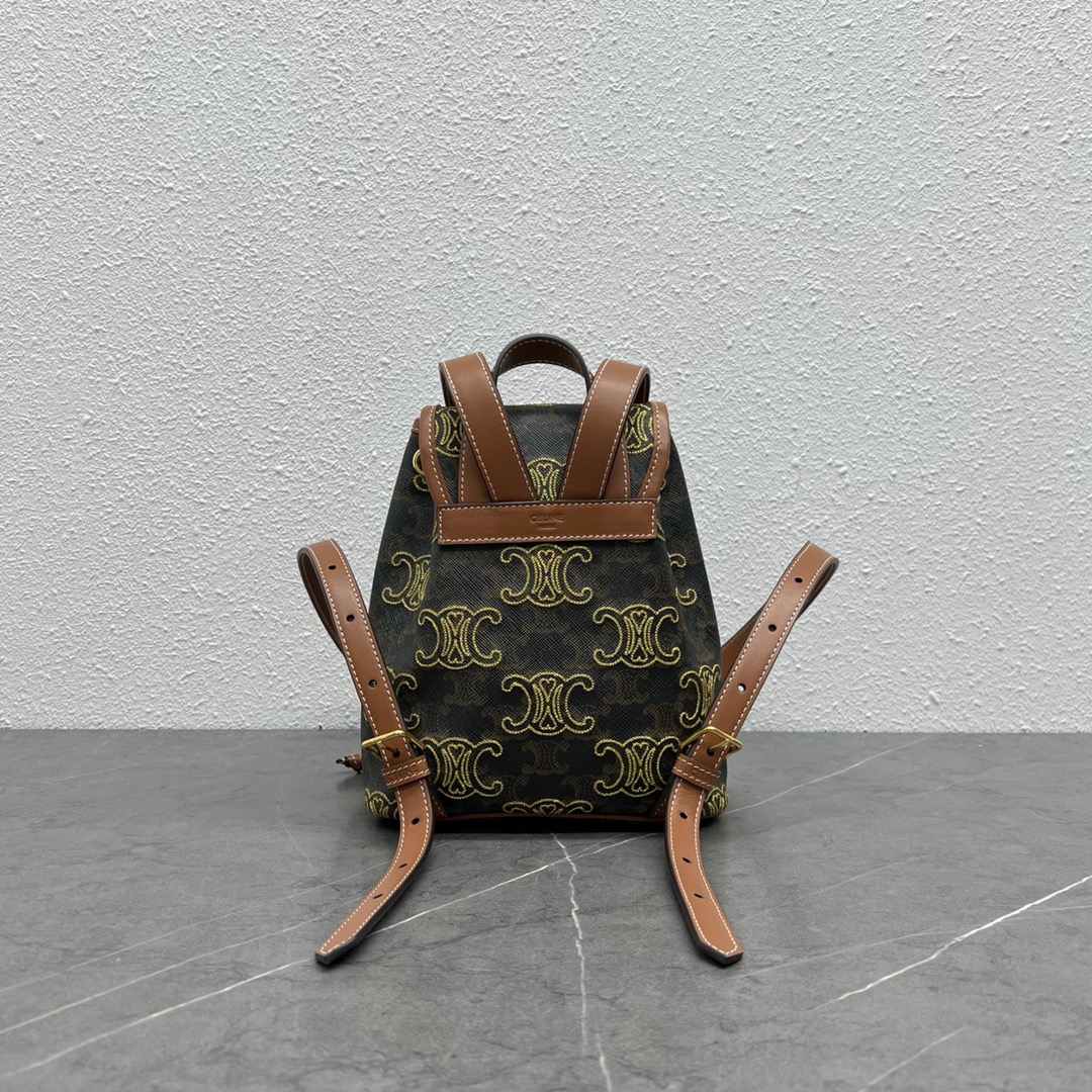 Celine Mini Backpack Folco In Triomphe Canvas With Triomphe Heart Embroidery Brown For Women 8in/20cm 197662EF3.04LU - Soul Replicas