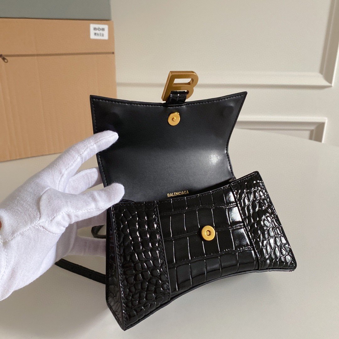 Balenciaga Hourglass XS Handbag In Black. For Women. Women's Bags 7.4in/19cm - Soul Replicas