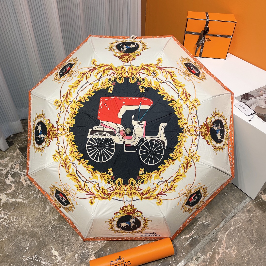 Hermes Pluie De H Folding Umbrella White - Soul Replicas