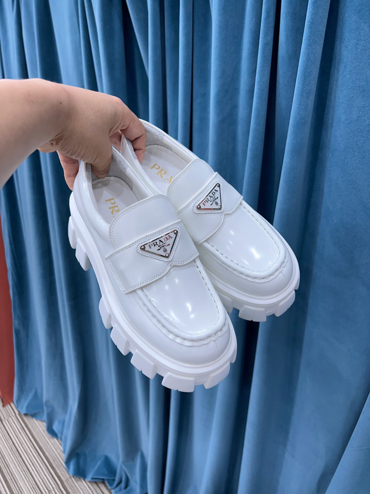 Prada Monolith Brushed Loafers White For Women 2.4in/60mm Prada 2DE129_B4L_F0009 - Soul Replicas