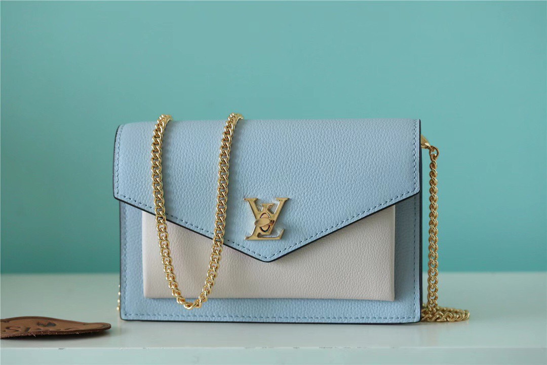 Louis Vuitton Mylockme Chain Pochette Bleu Nuage Blue For Women. Women-s Handbags. Shoulder and Crossbody Bags 7.5in/19cm LV M81436 - Soul Replicas