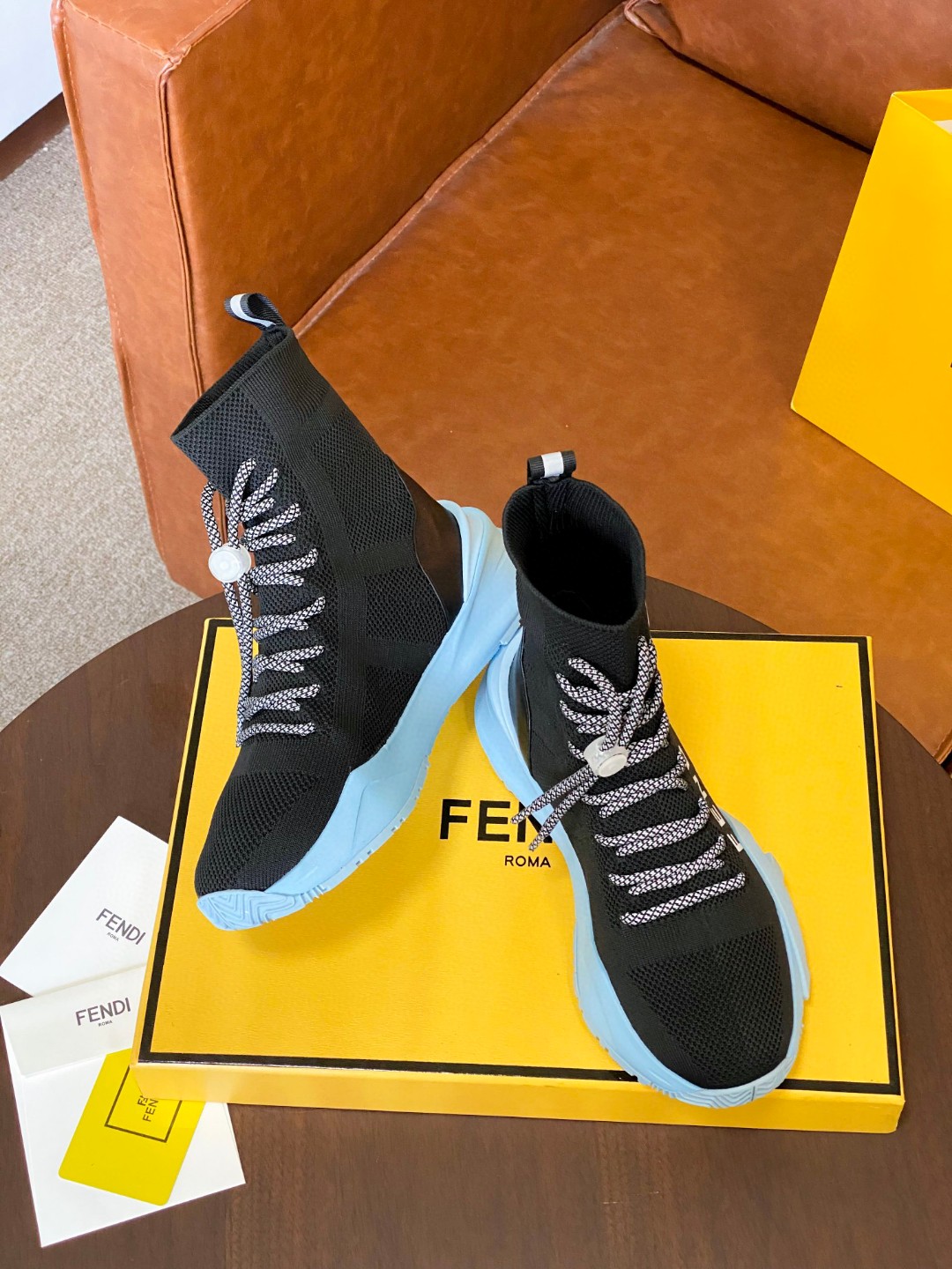 Fendi High Top Sneakers Black Blue For Women - Soul Replicas