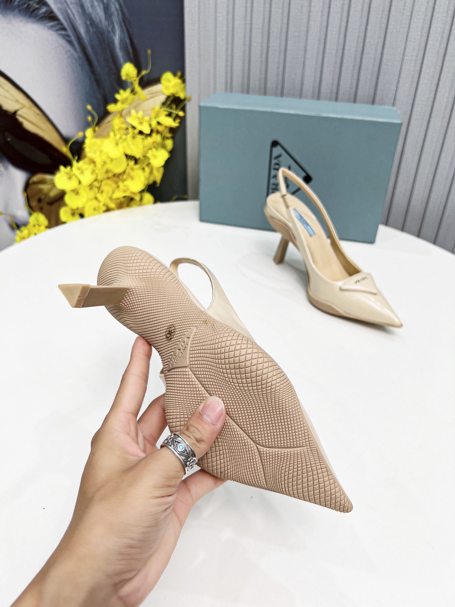 Prada Brushed Slingback Pumps Beige For Women Prada  - Soul Replicas