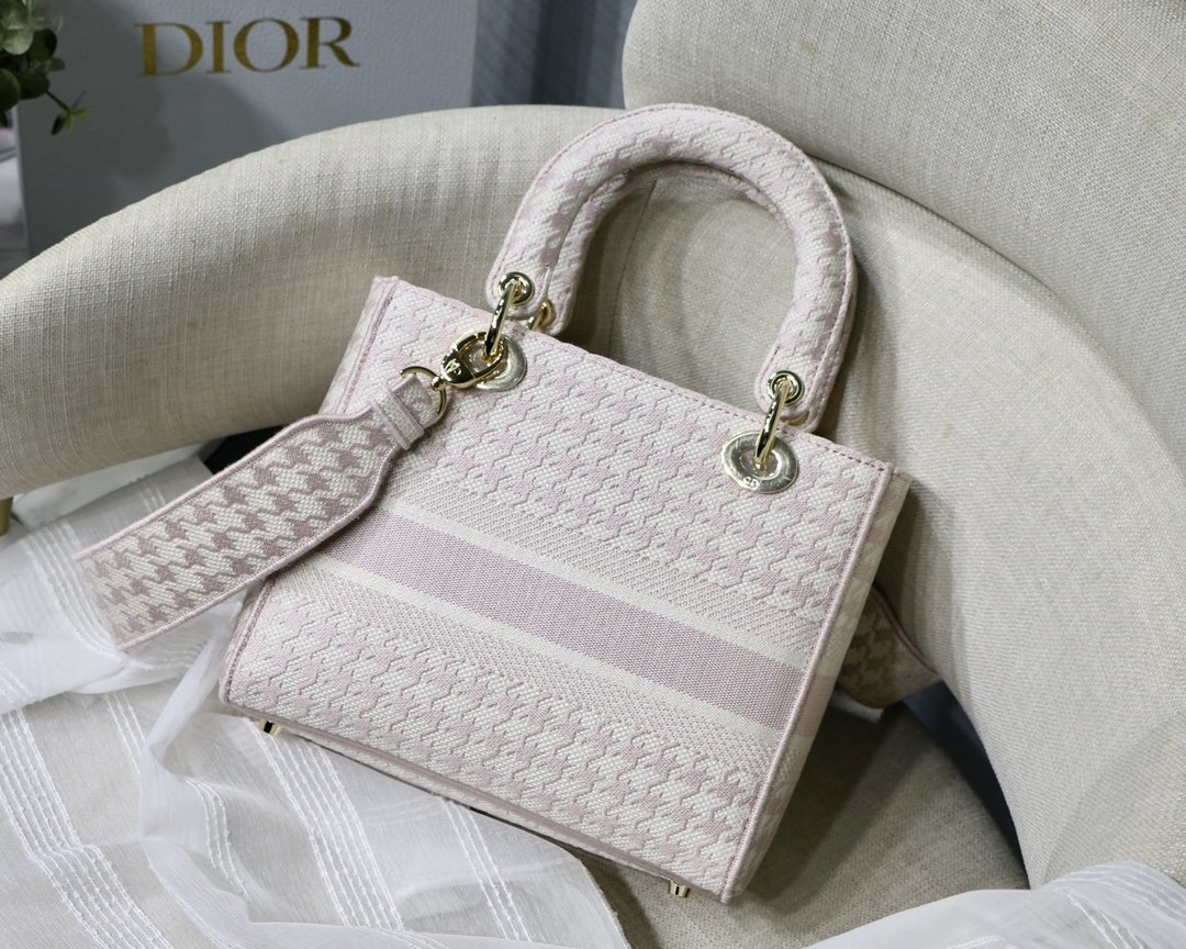 Christian Dior Medium Lady D-Lite Bag Houndstooth Embroidery. Pink/White. For Women Women's Handbags. Shoulder Bags. Crossbody Bags. 24cm CD - Soul Replicas