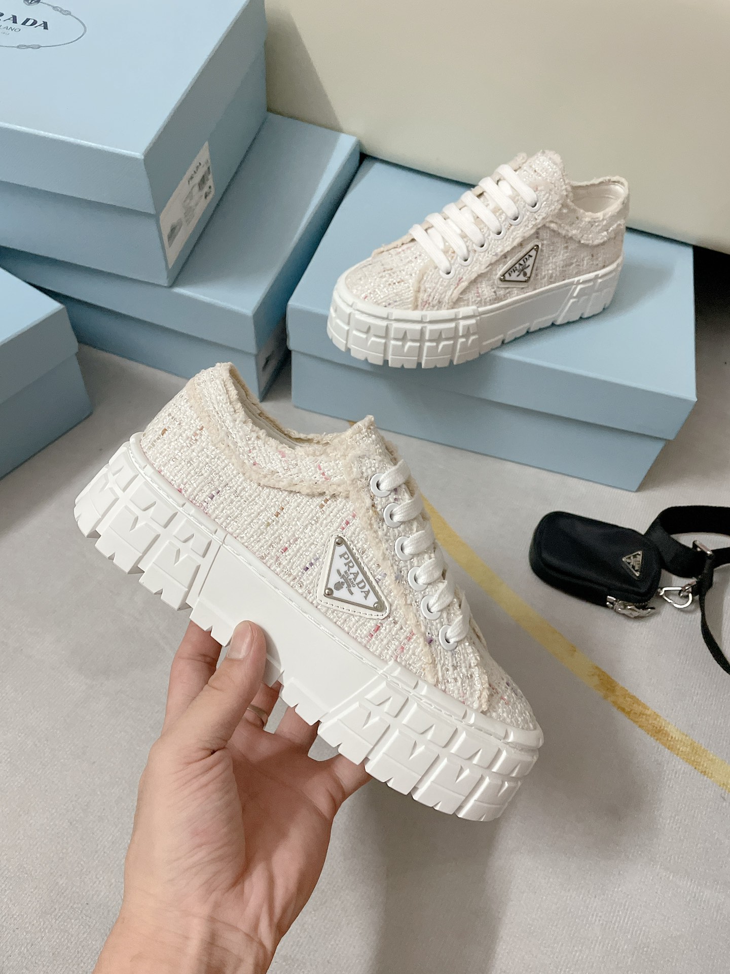 Prada Double Wheel Gabardine Sneakers White For Women 2in/50mm Prada  - Soul Replicas