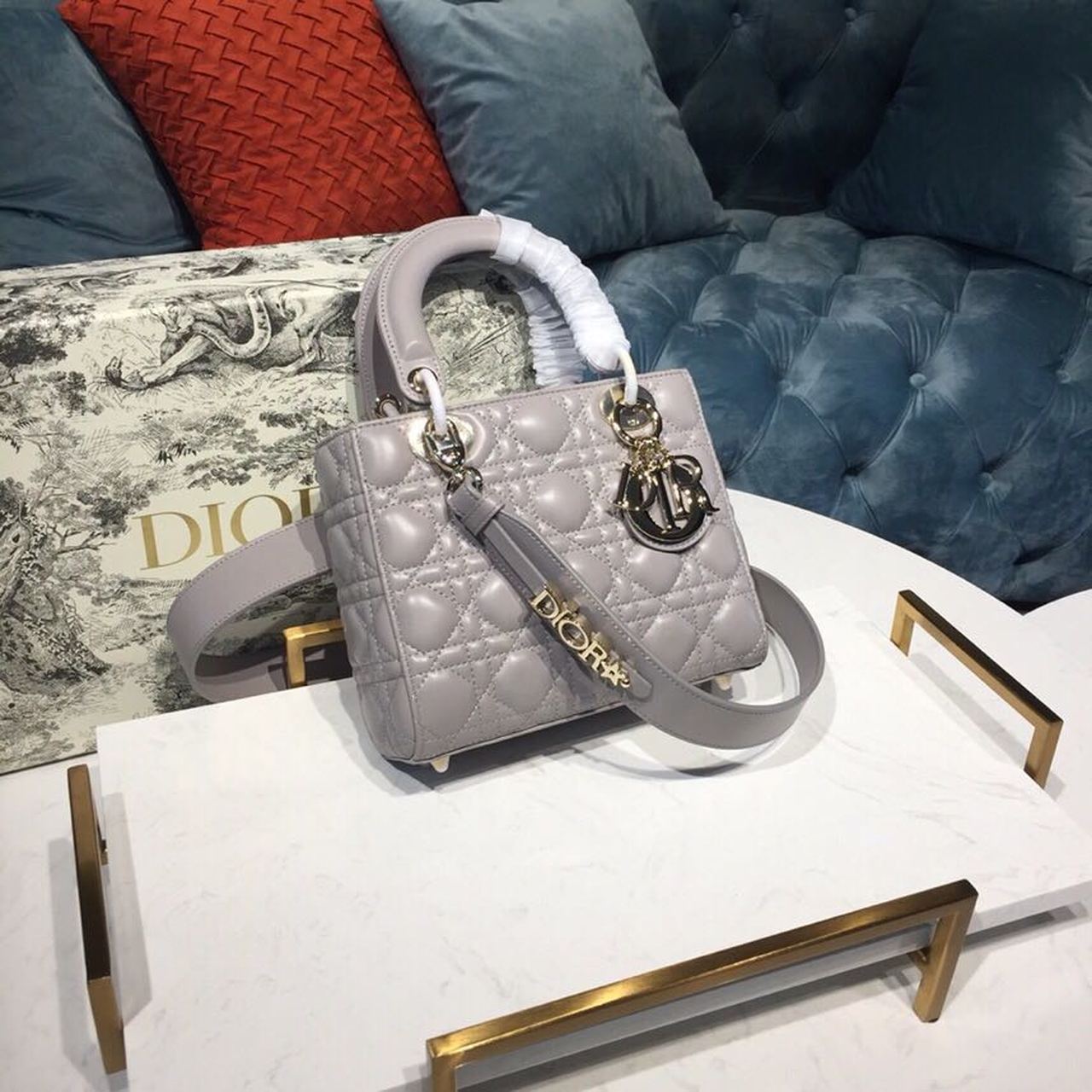 Christian Dior Small Lady Dior My ABCDior Bag Steel Gray Cannage  For Women 20cm/8in CD M0538OCAL_M34G - Soul Replicas