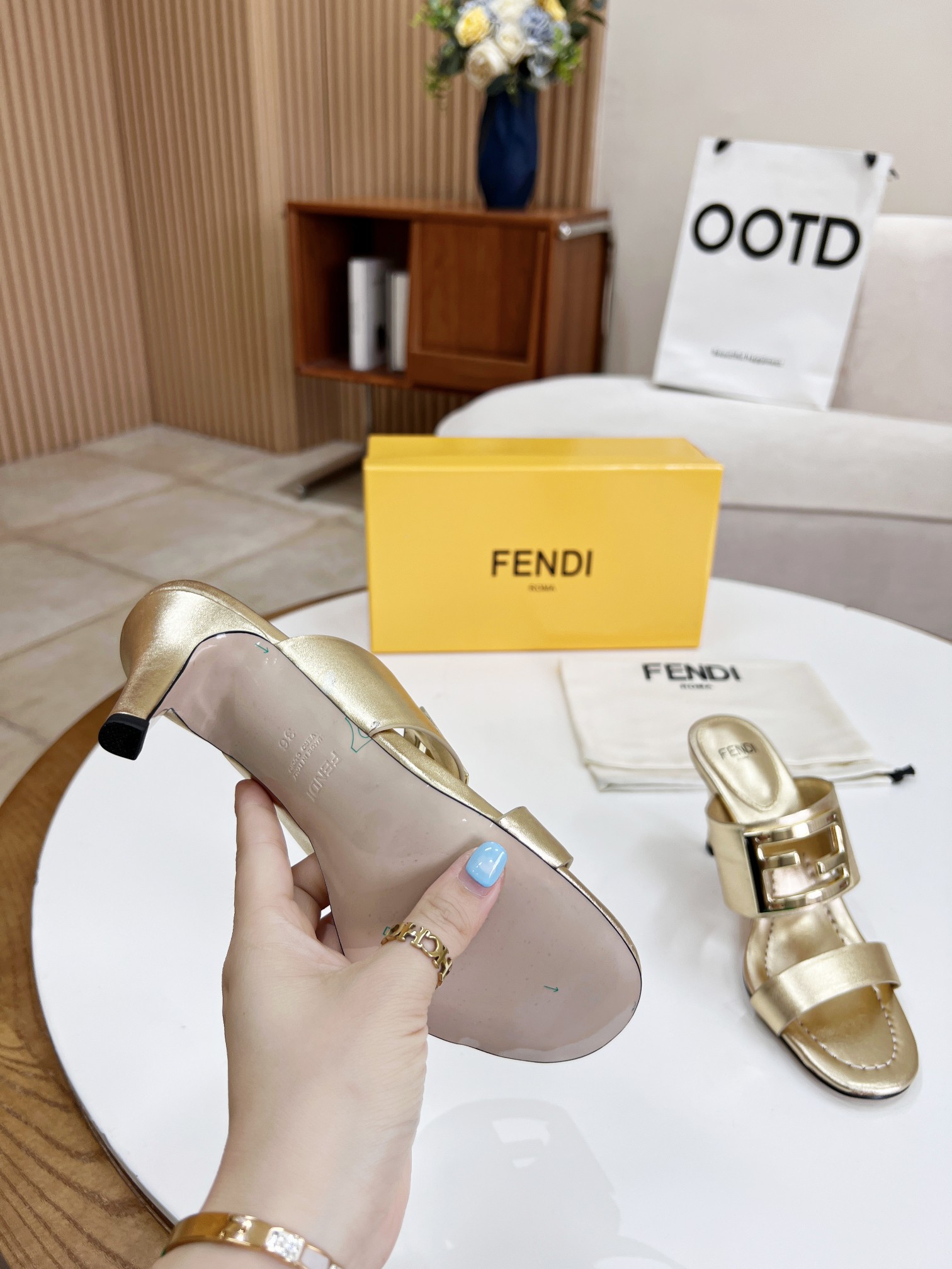 Fendi Baguette Gold Heels For Women - Soul Replicas