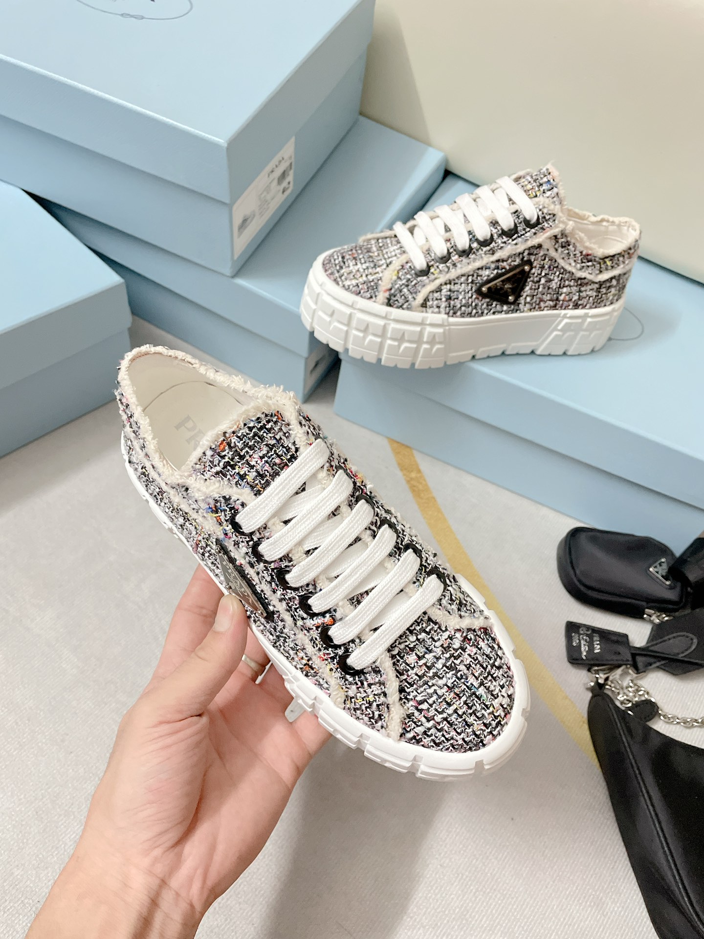 Prada Double Wheel Gabardine Sneakers Black For Women 2in/50mm Prada - Soul Replicas