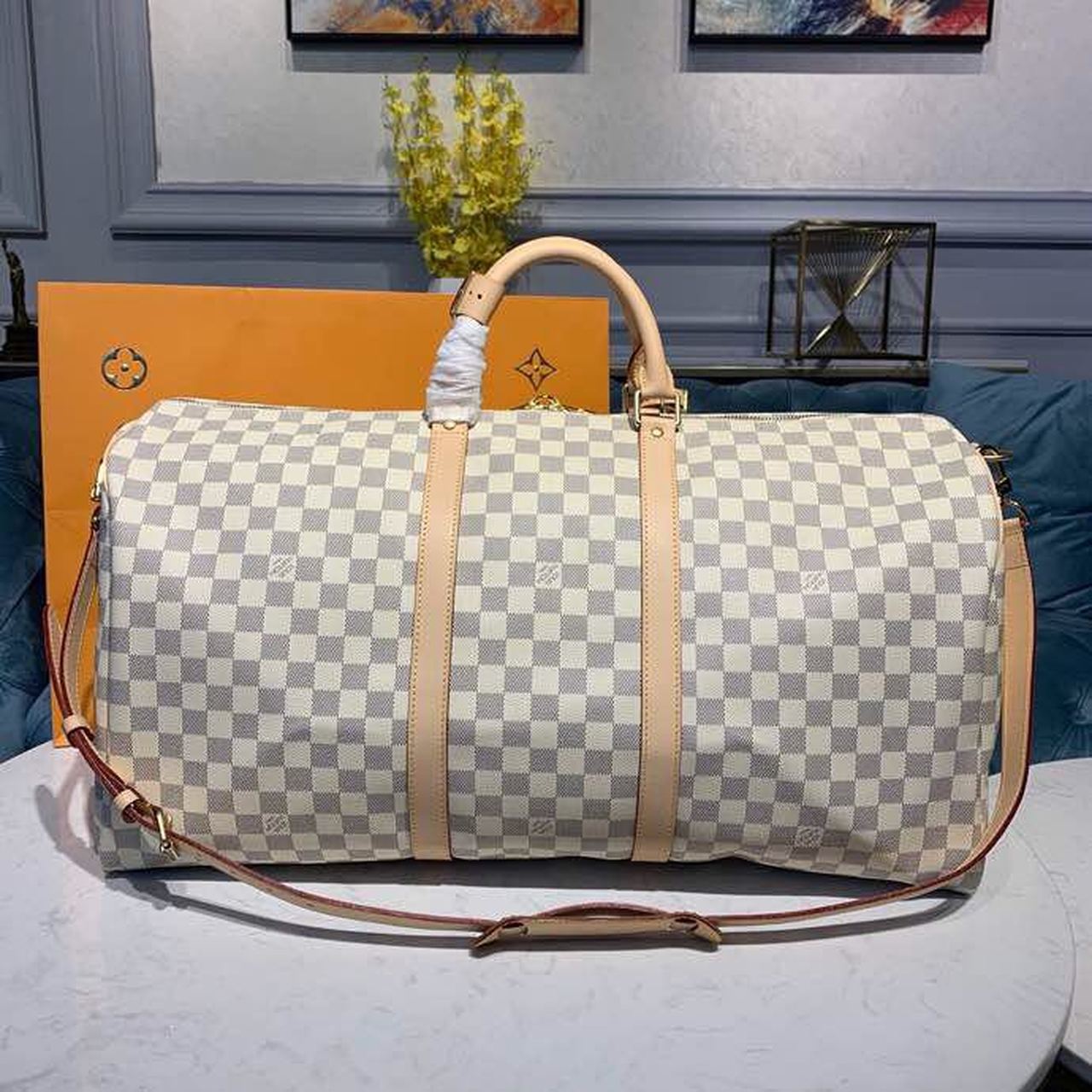Louis Vuitton Keepall Bandouliere 55 Damier Azur Canvas For Women. Women-s Handbags. Travel Bags 21.7in/55cm LV N41429 - Soul Replicas