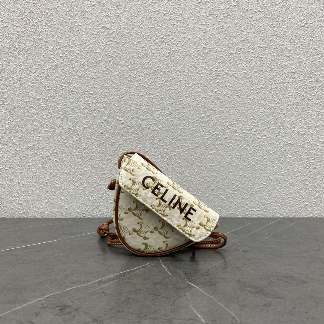Celine Mini Triangle In Triomphe Canvas With Celine Print White For Women 8in/21cm  - Soul Replicas
