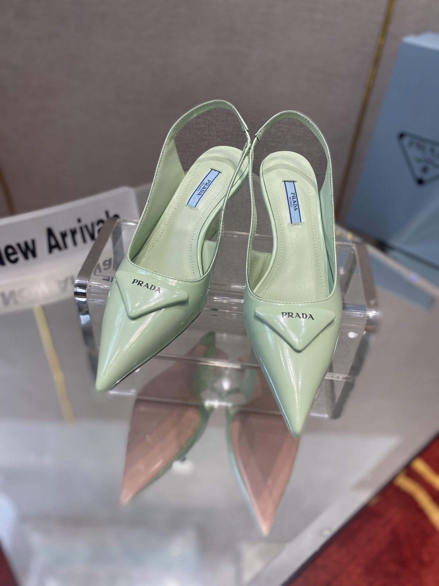 Prada Brushed Slingback Pumps Green For Women 2.6in/65mm Prada - Soul Replicas