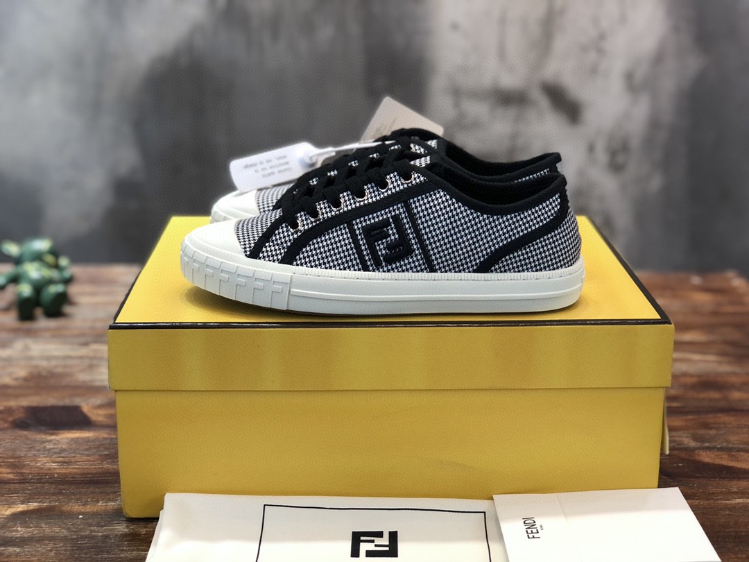 Fendi Domino Fabric Sneakers Black For Women - Soul Replicas