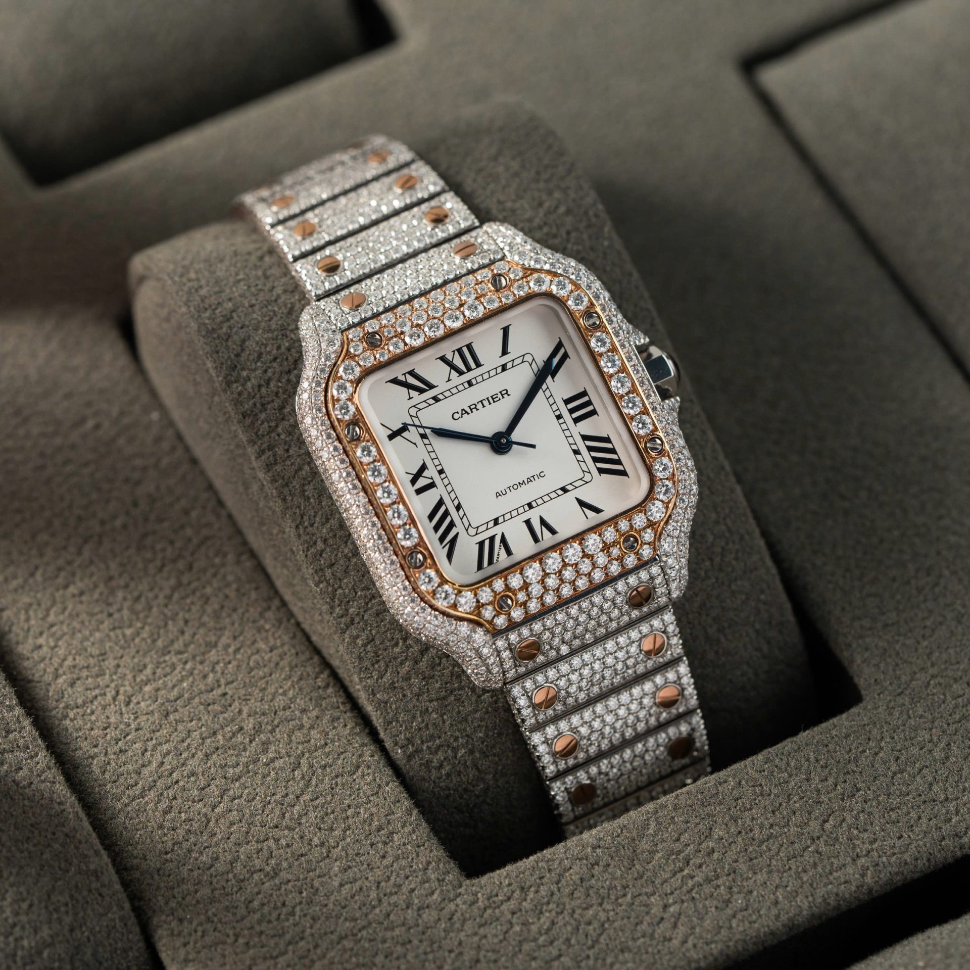 Cartier Santos Replica Watch With Full Diamond Moissanite Hong Kong 35mm - Soul Replicas
