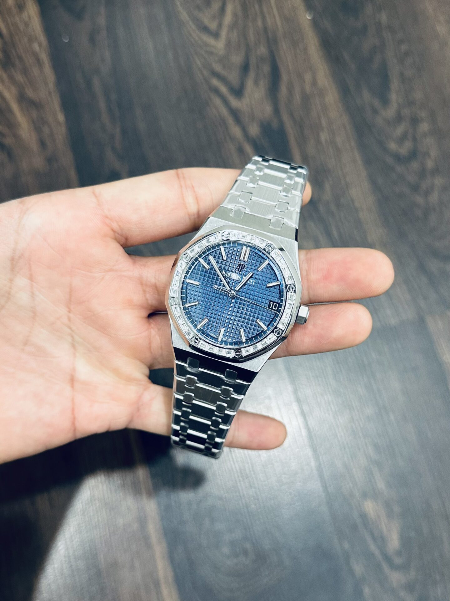 Audemars Piguet Replica Watch Royal Oak 15500 Dial Blue Custom Moissanite Diamonds 41mm - Soul Replicas