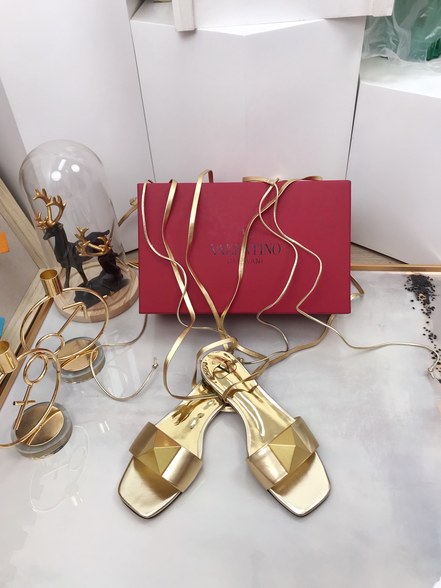 Valentino Garavani One Stud Gladiator Flat Sandals Gold For Women WS0EK9CYI - Soul Replicas