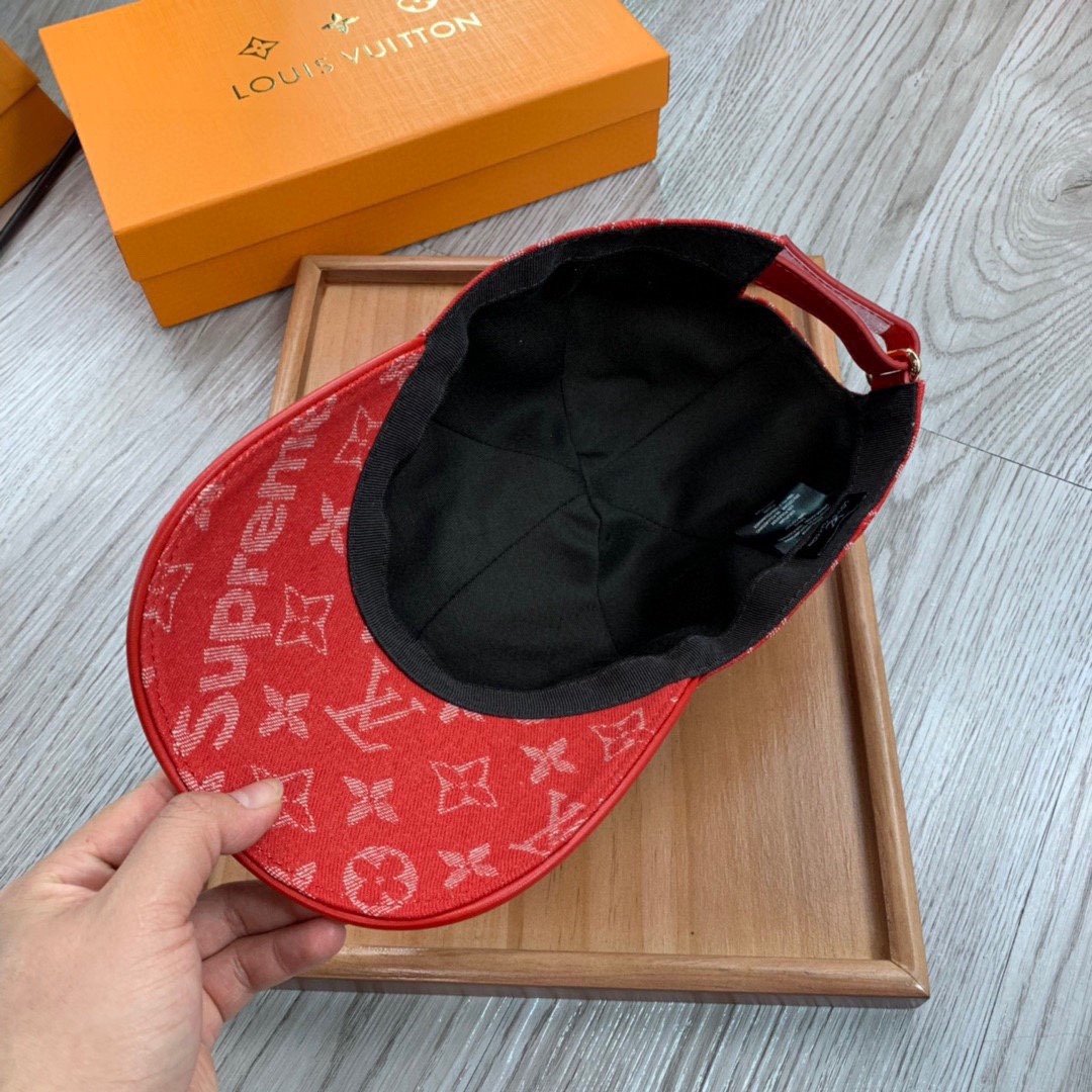 Louis Vuitton Monogram Baseball Supreme Cap Red LV Cap - Soul Replicas