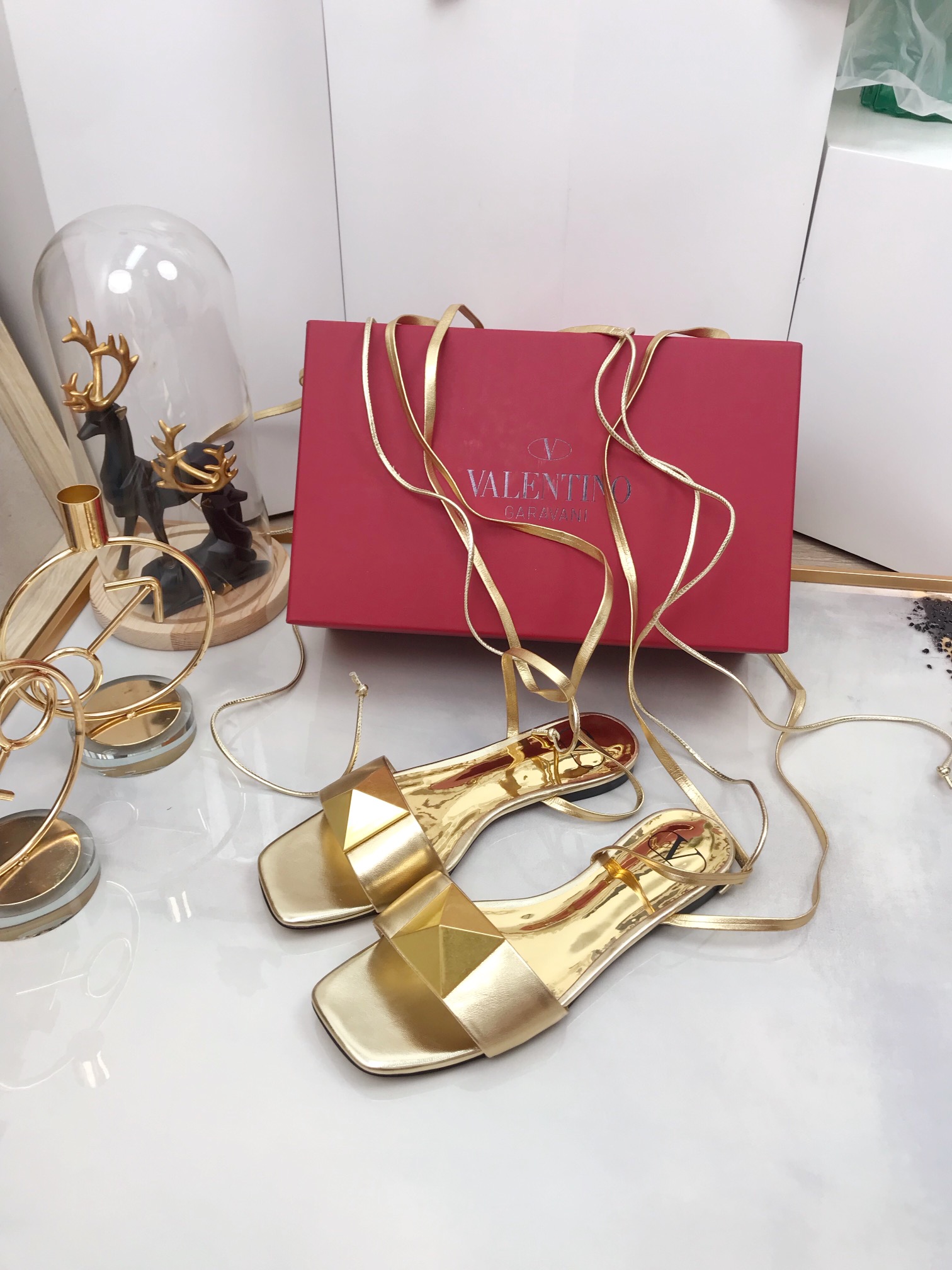 Valentino Garavani One Stud Gladiator Flat Sandals Gold For Women WS0EK9CYI - Soul Replicas