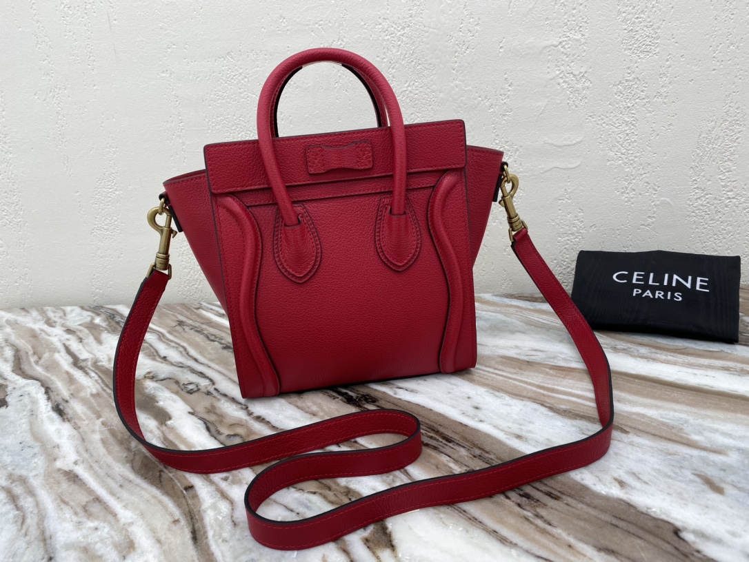 Celine Nano LuGucciage Bag In Drummed Red For Women 8in/20cm  - Soul Replicas