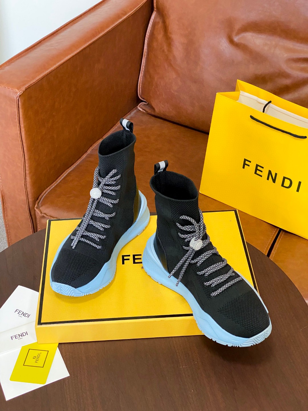 Fendi High Top Sneakers Black Blue For Women - Soul Replicas