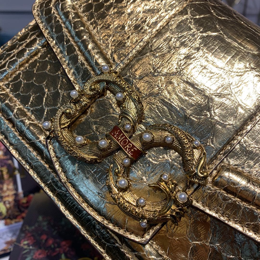 Dolce & Gabbana Medium DG Bag In Printed Solid Pattern Gold For Women 9in/23cm DG - Soul Replicas