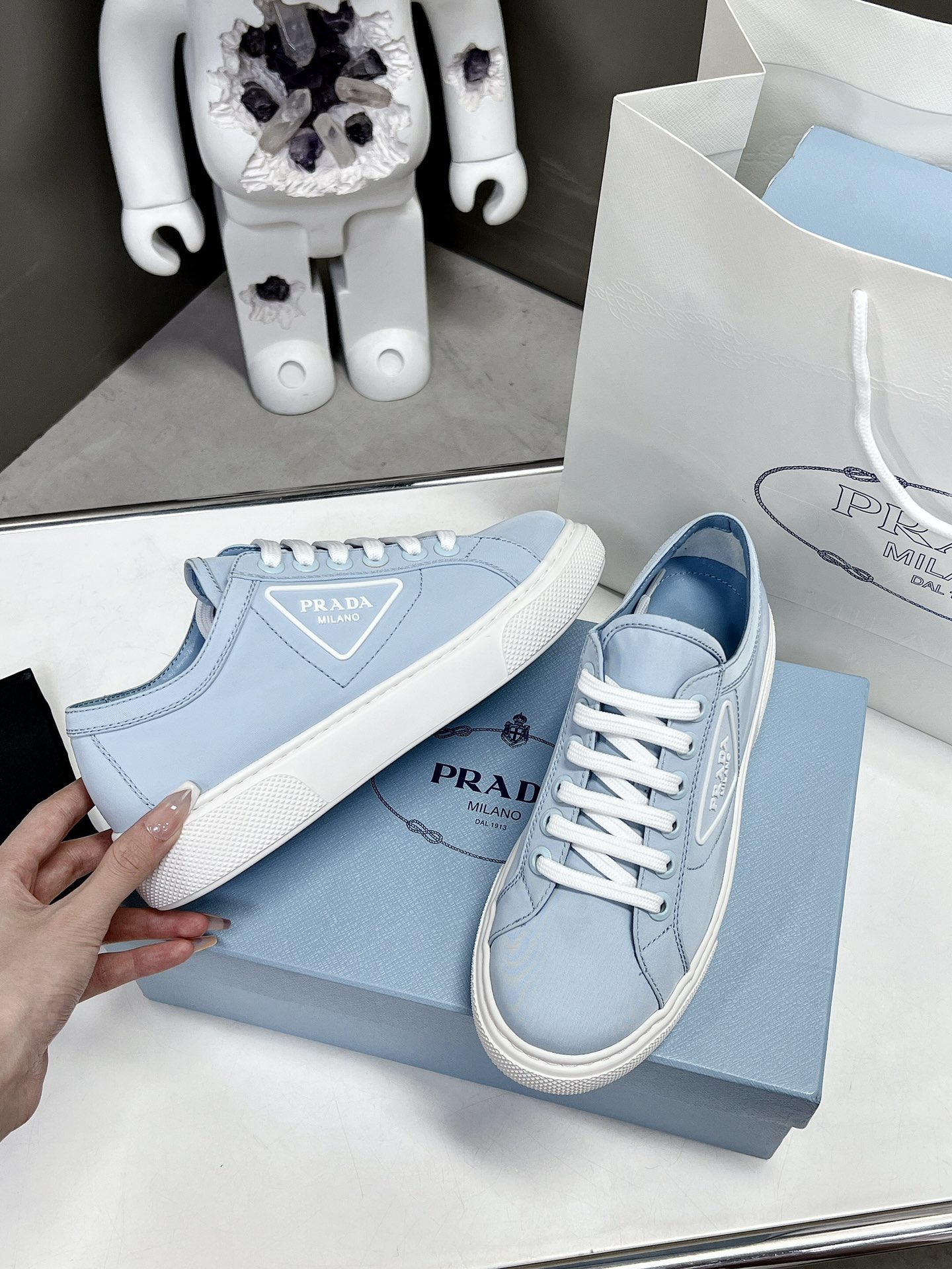 Prada Macro Re-Nylon And Brushed Sneakers Blue For Women 1.2in/30mm Prada - Soul Replicas