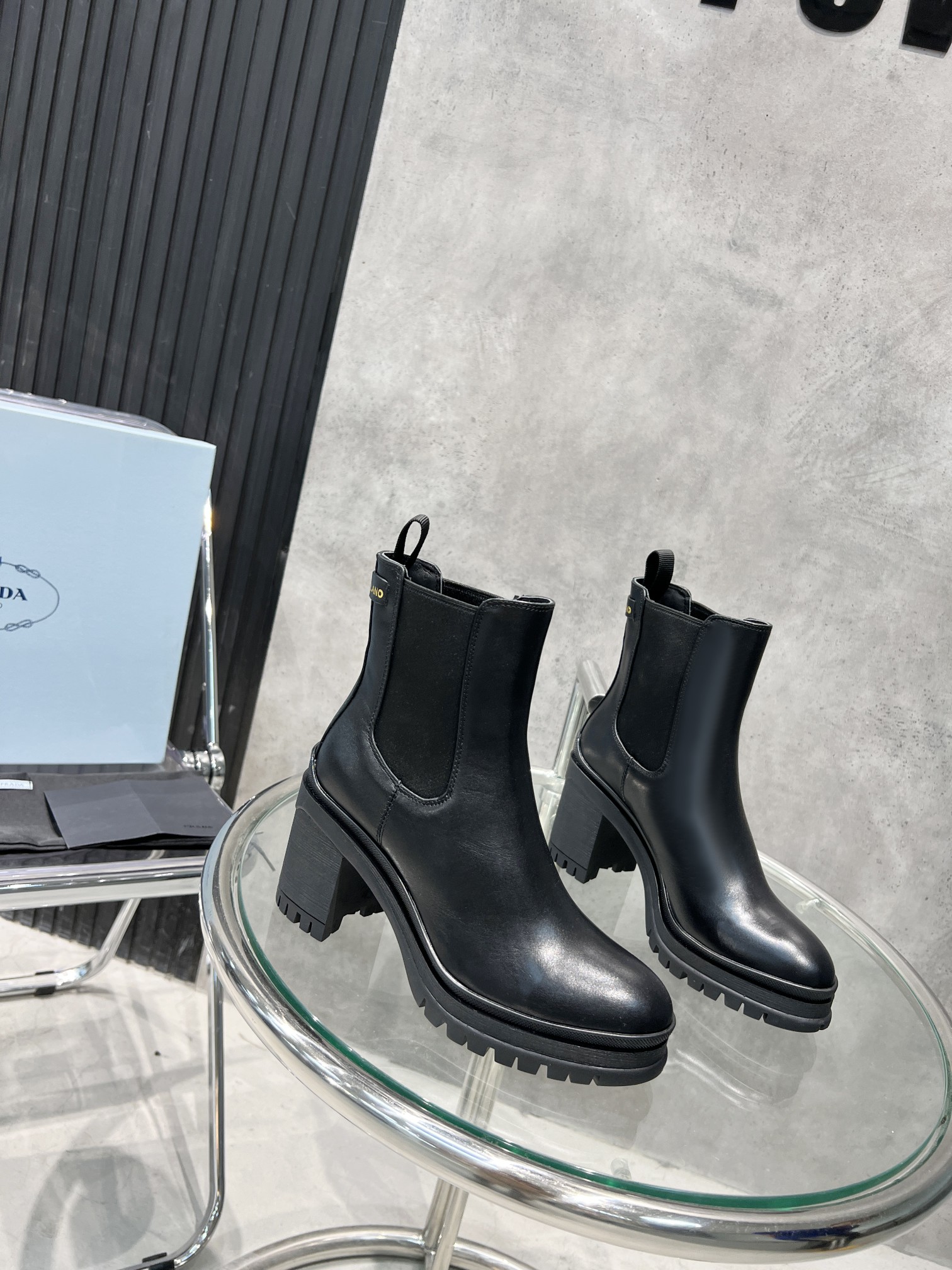 Prada Lug Sole Chelsea Boots Black For Women 2.3in/55mm Prada 0400014408655 - Soul Replicas