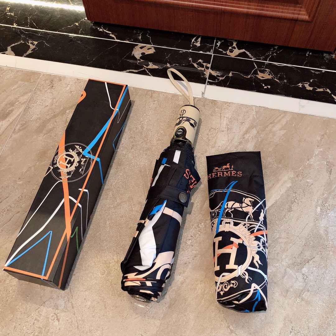Hermes Pluie De H Folding Umbrella Black - Soul Replicas