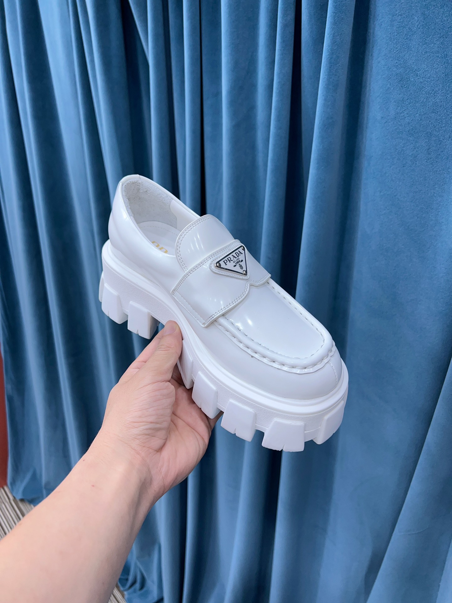 Prada Monolith Brushed Loafers White For Women 2.4in/60mm Prada 2DE129_B4L_F0009 - Soul Replicas