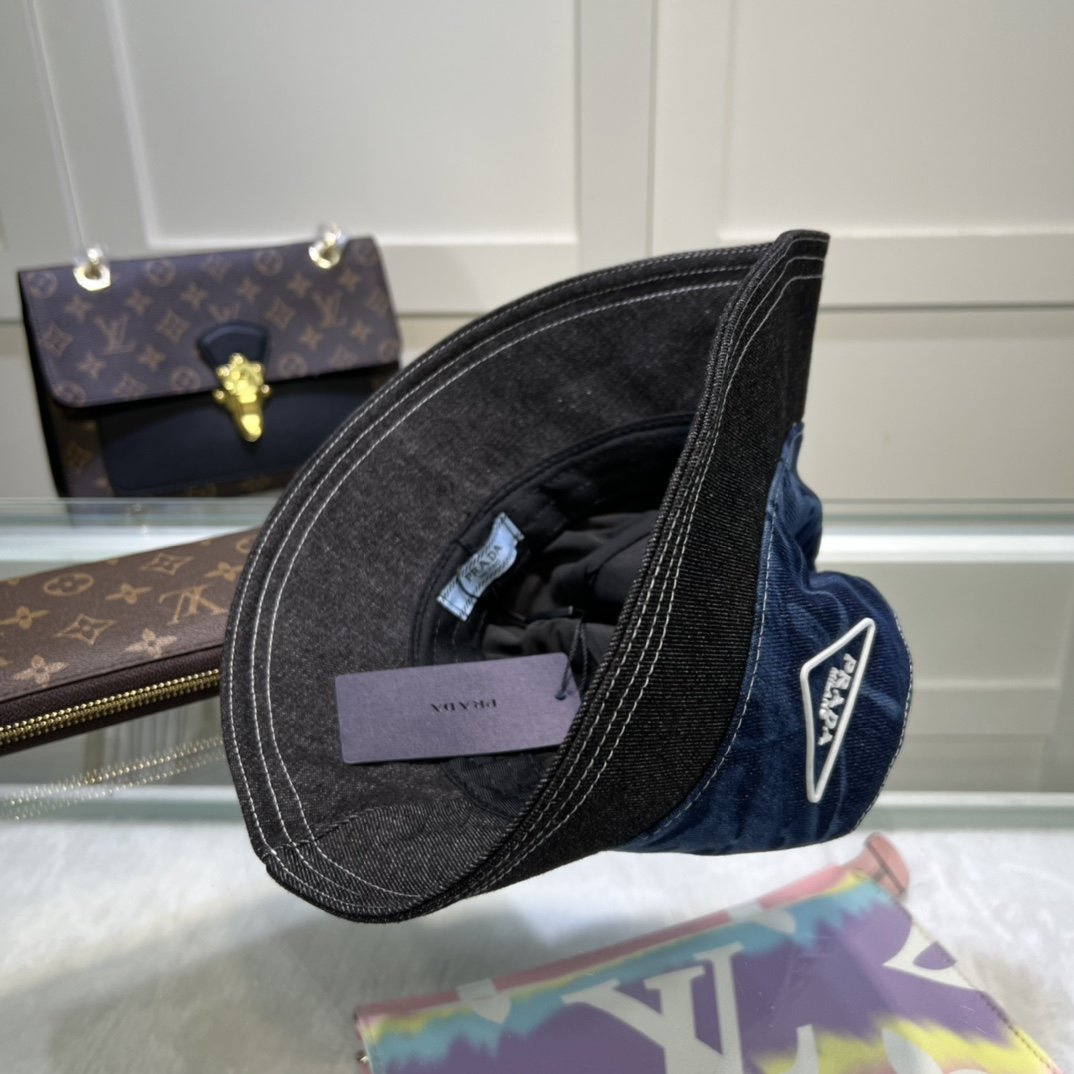 Prada Re-Nylon Bucket Hat Black/Blue Prada Hat - Soul Replicas