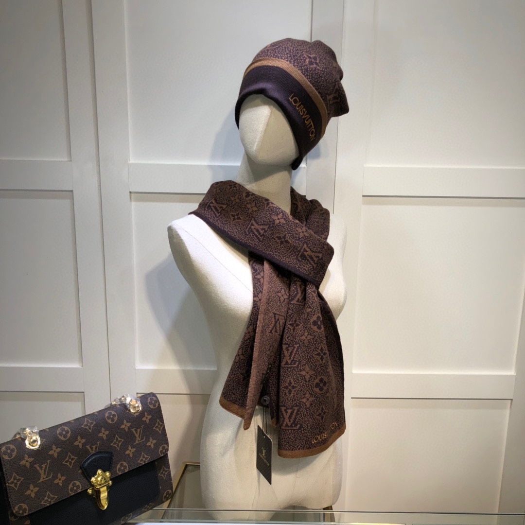 Louis Vuitton Beanie & Scarf Set In Brown - Soul Replicas