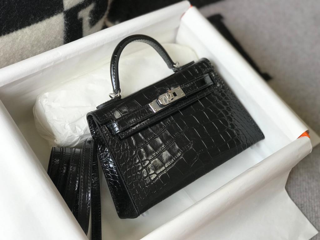 Hermes Mini Kelly 19 Black Silver Toned Hardware Bag For Women. Women-s Handbags. Shoulder Bags 7.5in/19cm - Soul Replicas