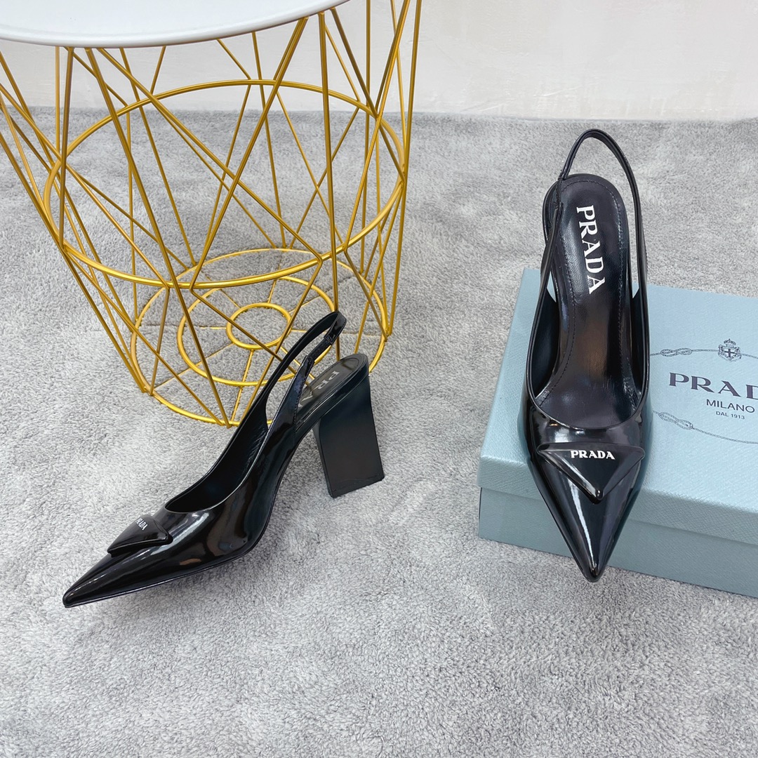 Prada Patent Sling-Back Pumps Black For Women 3.5in/90mm Prada - Soul Replicas