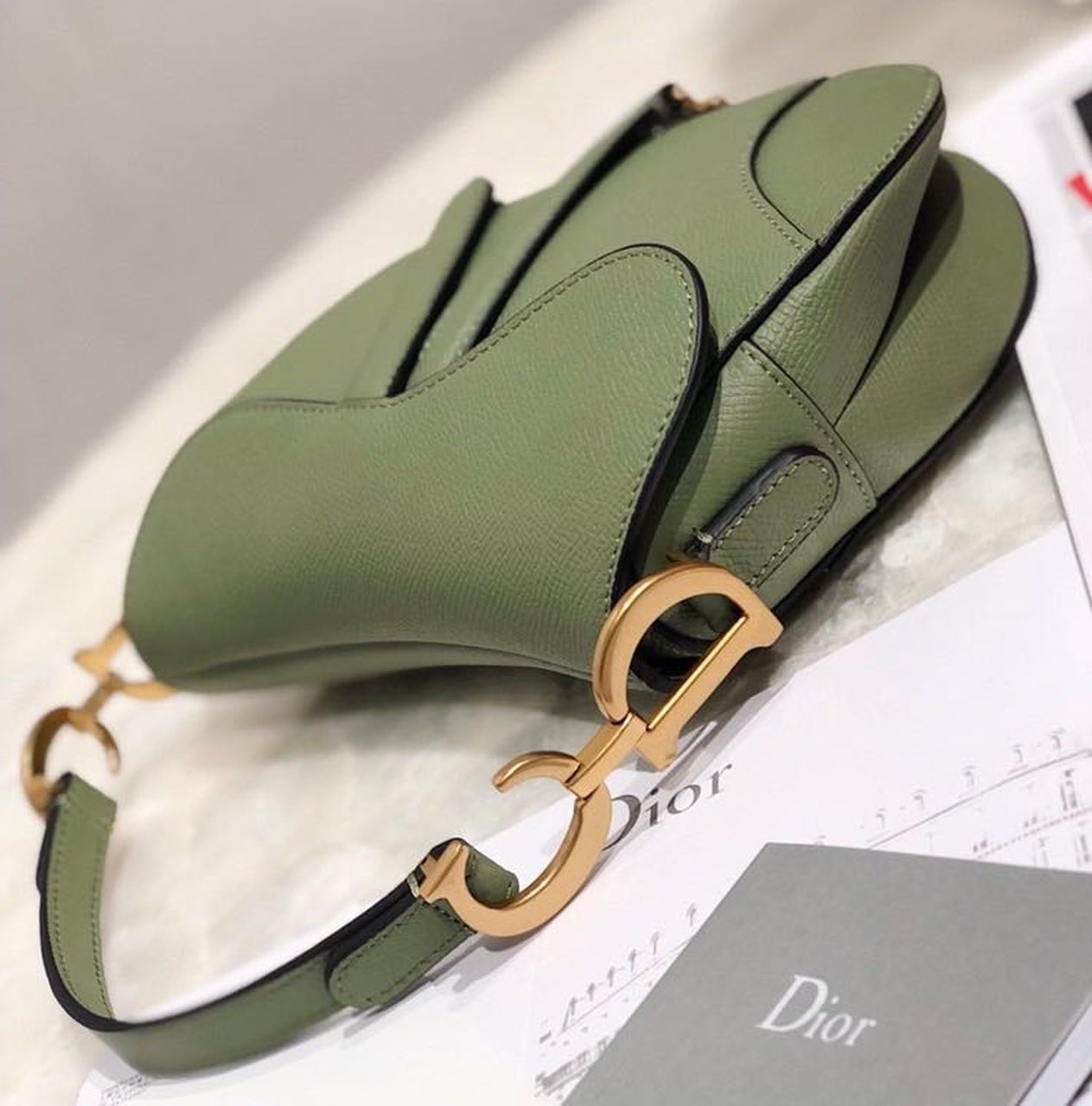 Christian Dior Saddle Bag Cedar Green Grained Canvas Spring For Women 20cm/8in CD - Soul Replicas