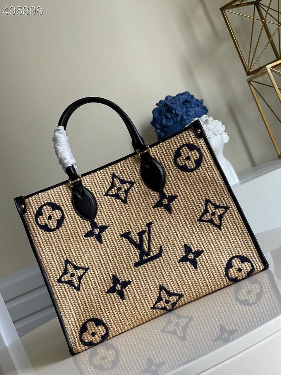 Louis Vuitton OnTheGo MM Tote Bag Monogram Raffia Navy Blue For Women. Women-s Handbags. Shoulder Bags 13.8in/35cm LV M57723 - Soul Replicas