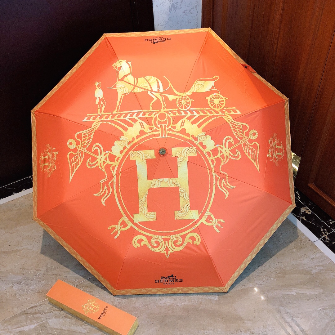 Hermes Pluie De H Folding Umbrella Orange - Soul Replicas