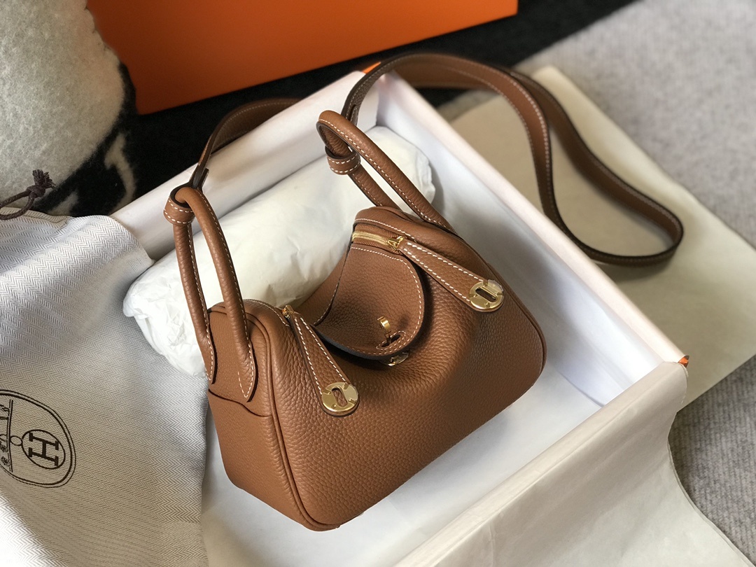 Hermes Lindy Mini Clemence Bag Brown For Women. Women's Handbags. Shoulder And Crossbody Bags 7.5in/19cm - Soul Replicas