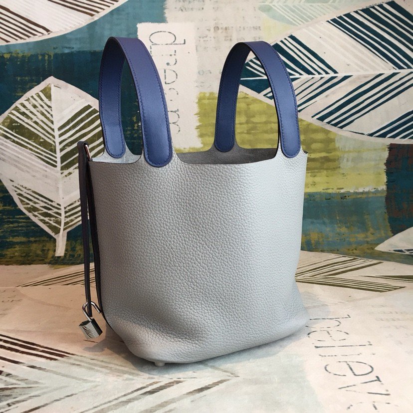 Hermes Picotin Lock 18 Bag Grey/Navy Blue With Silver-Toned Hardware For Women. Women-s Handbags 7.1in/18cm - Soul Replicas