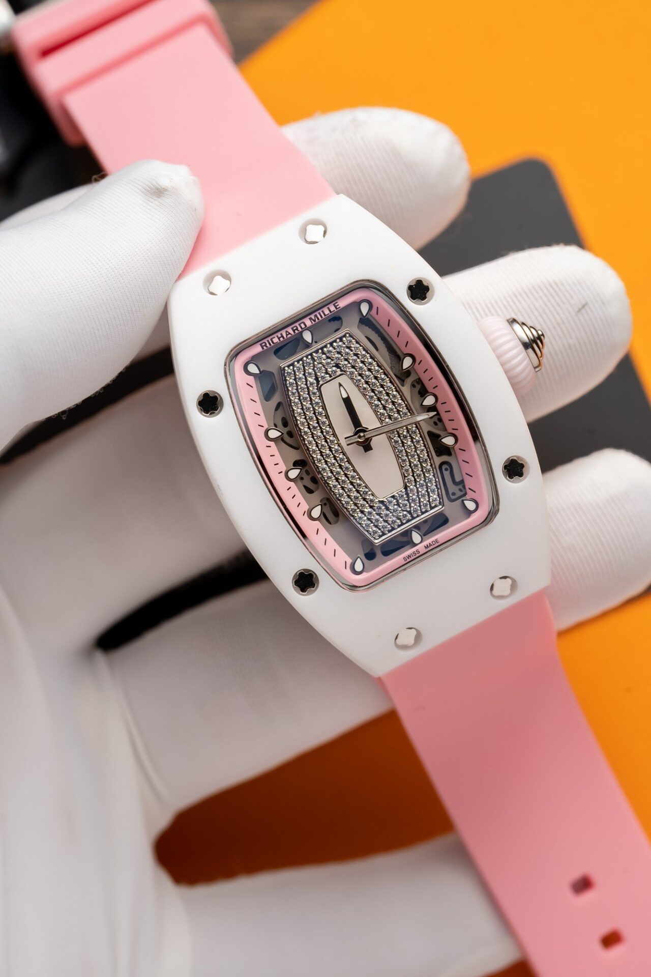 Richard Mille RM07-01 Ceramic Best Replica Watch Pink Rubber Strap 36mm - Soul Replicas