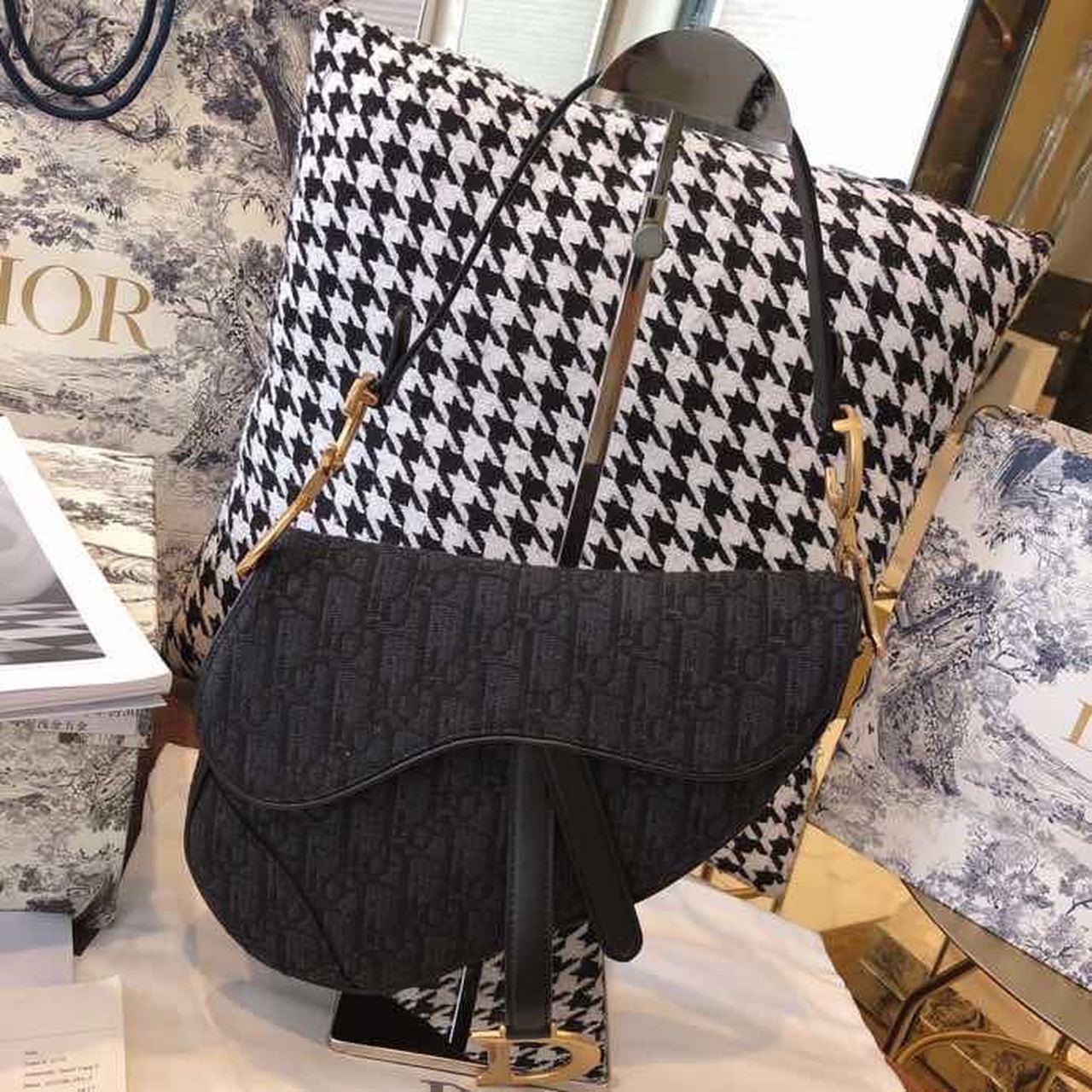 Christian Dior Saddle Bag Black Oblique Embroidered Canvas Gold Toned Hardware For Women 25cm/10in CD - Soul Replicas