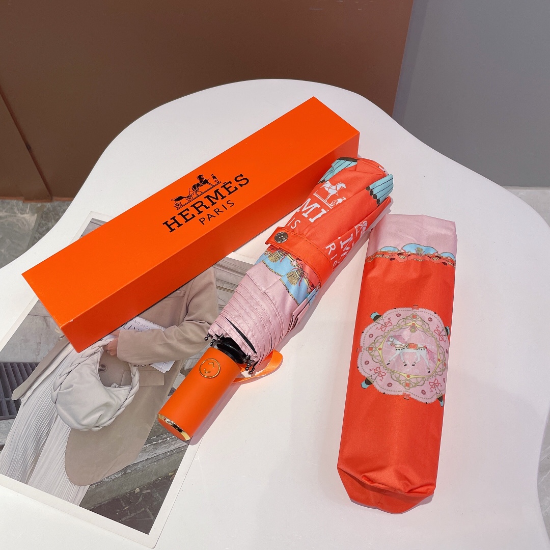 Hermes Pluie De H Folding Umbrella Orange - Soul Replicas