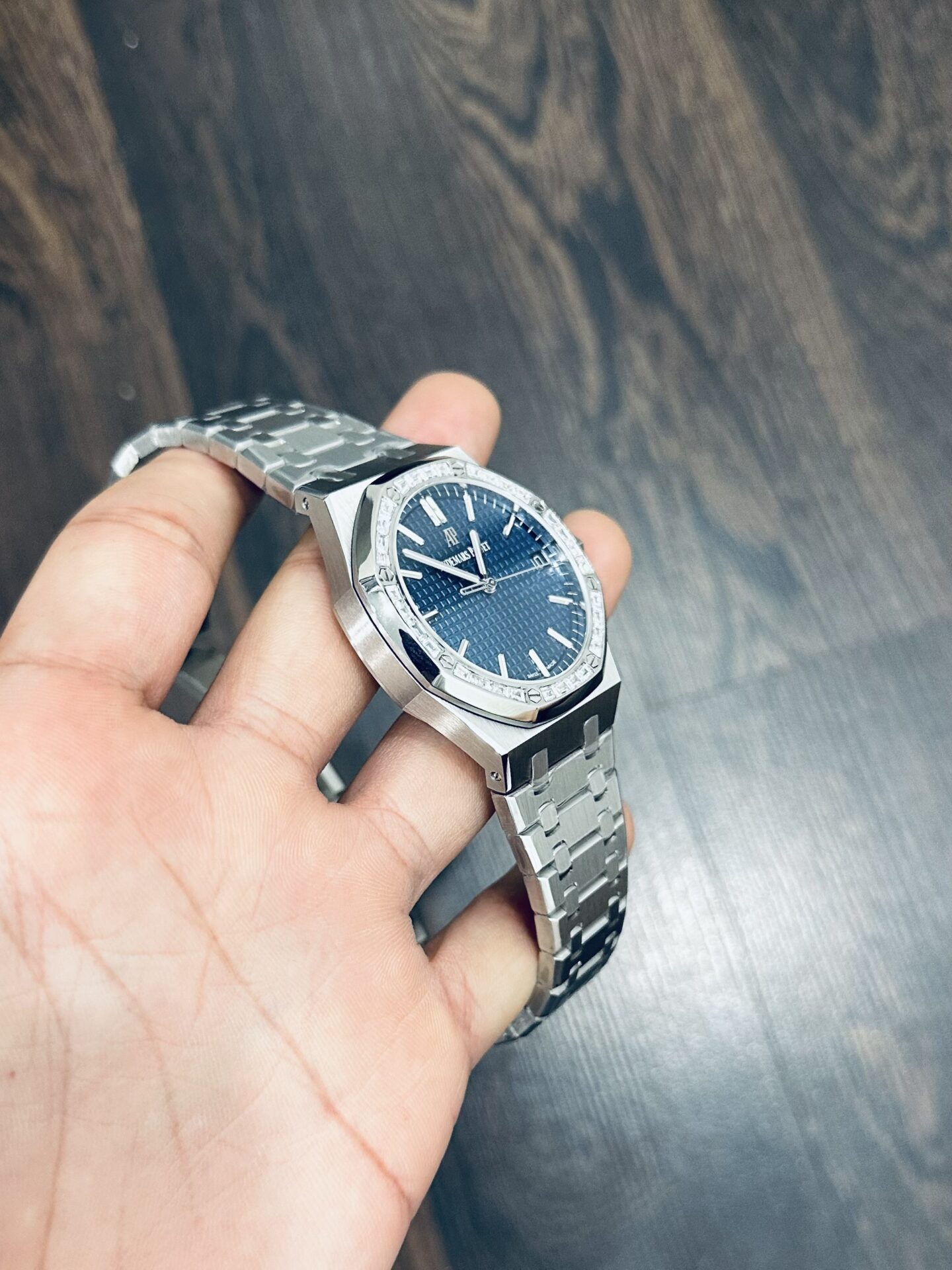 Audemars Piguet Replica Watch Royal Oak 15500 Dial Blue Custom Moissanite Diamonds 41mm - Soul Replicas