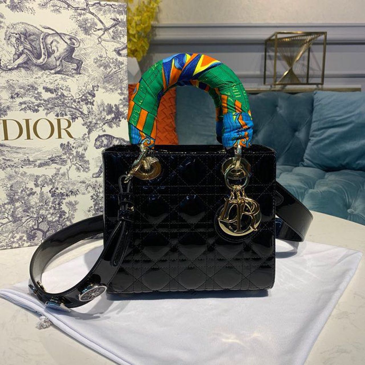 Christian Dior Small Lady Dior Bag Black Patent For Women 20cm/8in CD M0531OWCB_M900 - Soul Replicas