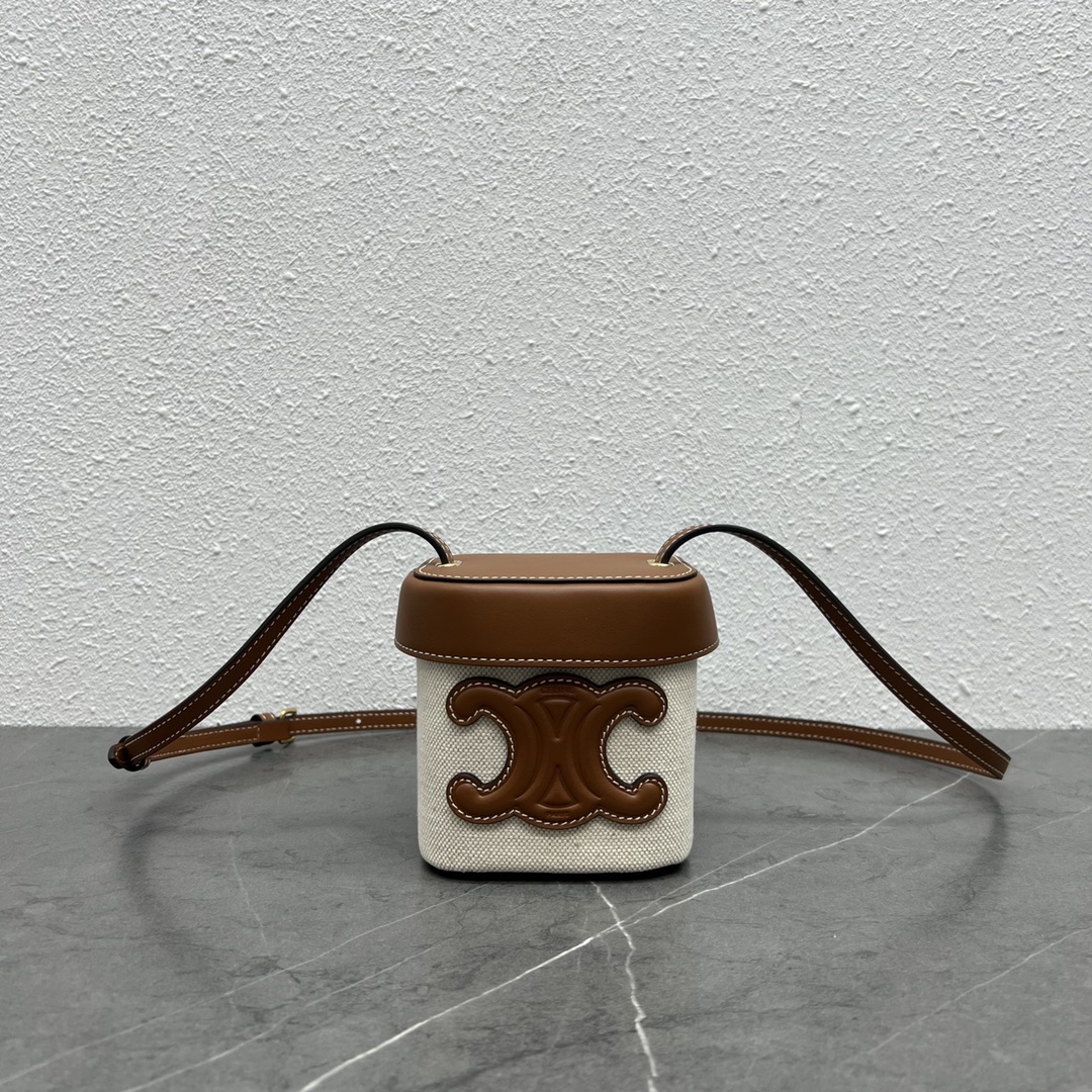 Celine Small Box Cuir Triomphe In Textile Natural / Tan For Women 4in/11cm  - Soul Replicas