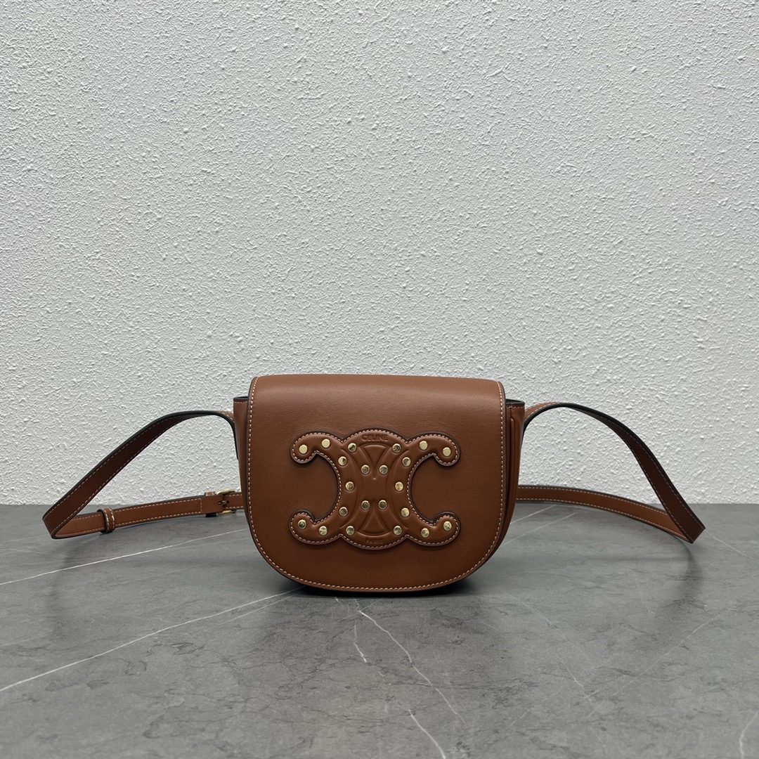 Celine Folco Cuir Triomphe With Studs Brown For Women 7in/19cm 198263DU9.04LU - Soul Replicas