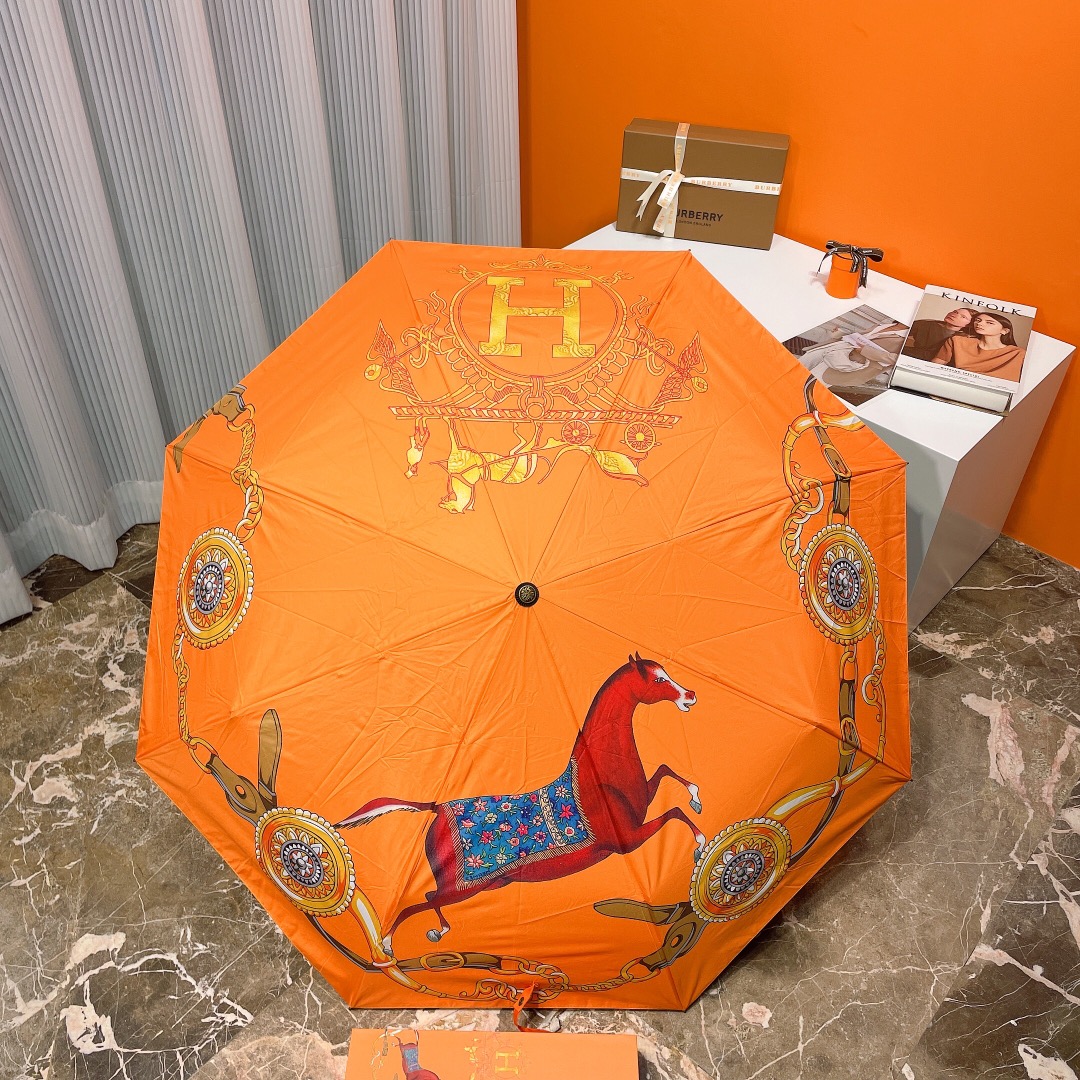 Hermes Pluie De H Folding Umbrella Orange - Soul Replicas