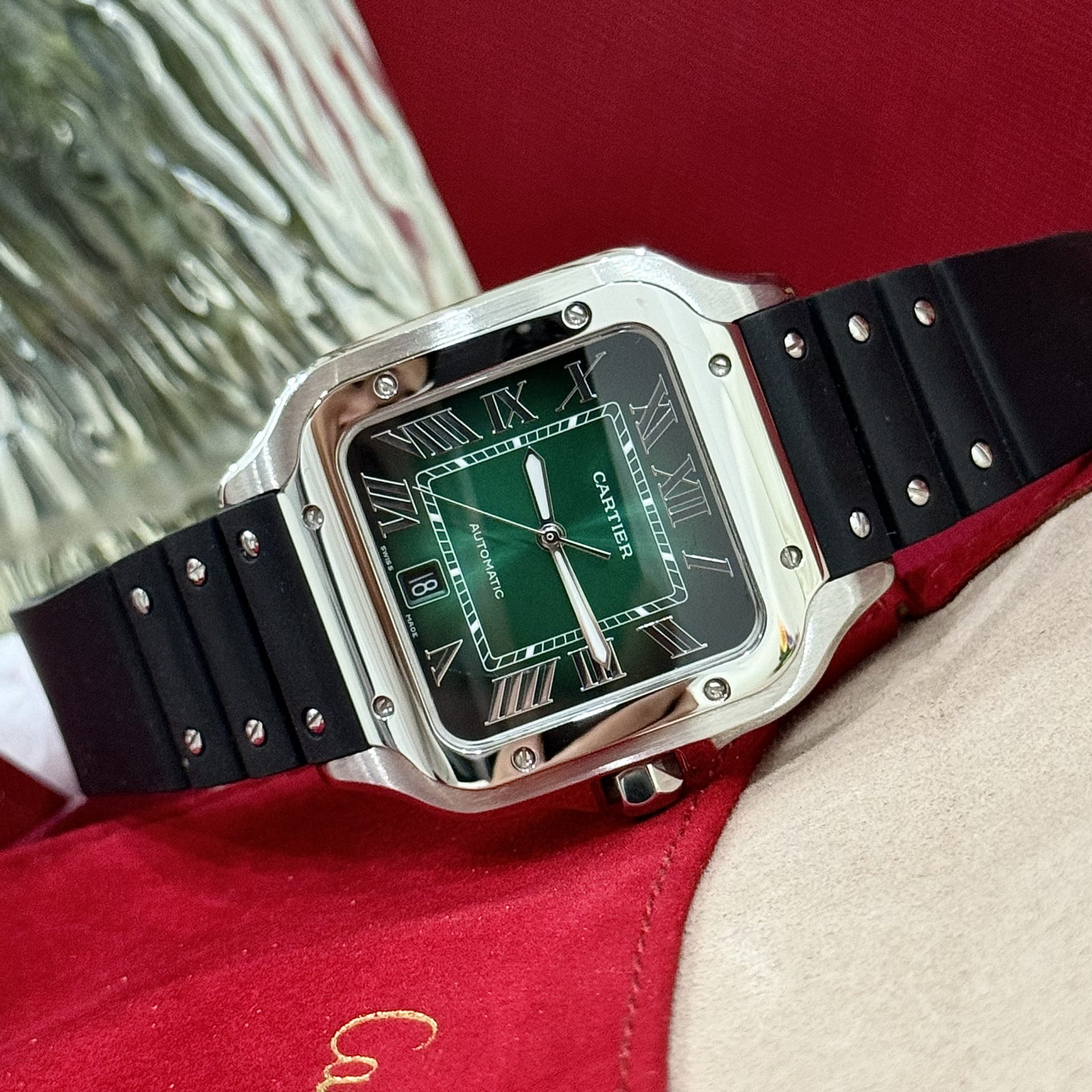 Cartier Replica Watches Santos WSSA0061 Green Dial Rubber Strap BV Factory 39.8mm - Soul Replicas