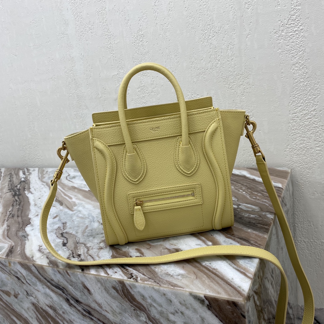 Celine Nano LuGucciage Bag In Drummed Yellow For Women 8in/20cm - Soul Replicas