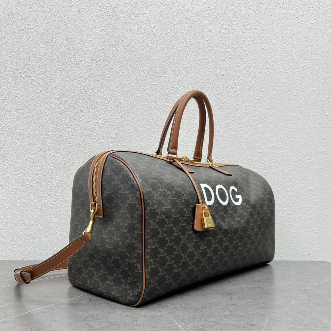 Celine Large Voyage Bag In Triomphe Canvas With Dog Print Tan For Women 20in/50cm  - Soul Replicas
