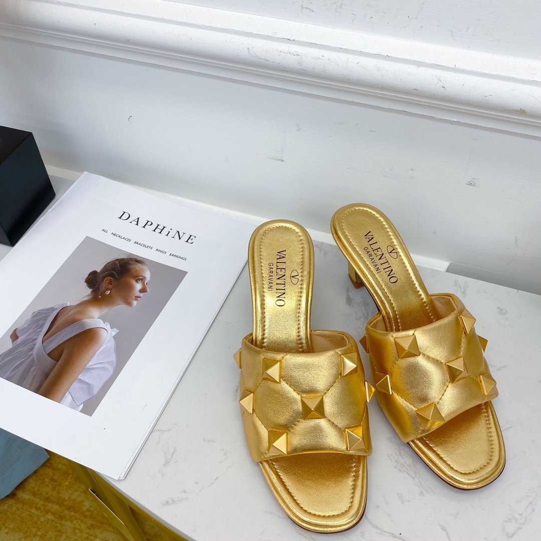 Valentino Garavani Quilted Roman Stud Heeled Sandals Gold For Women XW2S0BK3 - Soul Replicas