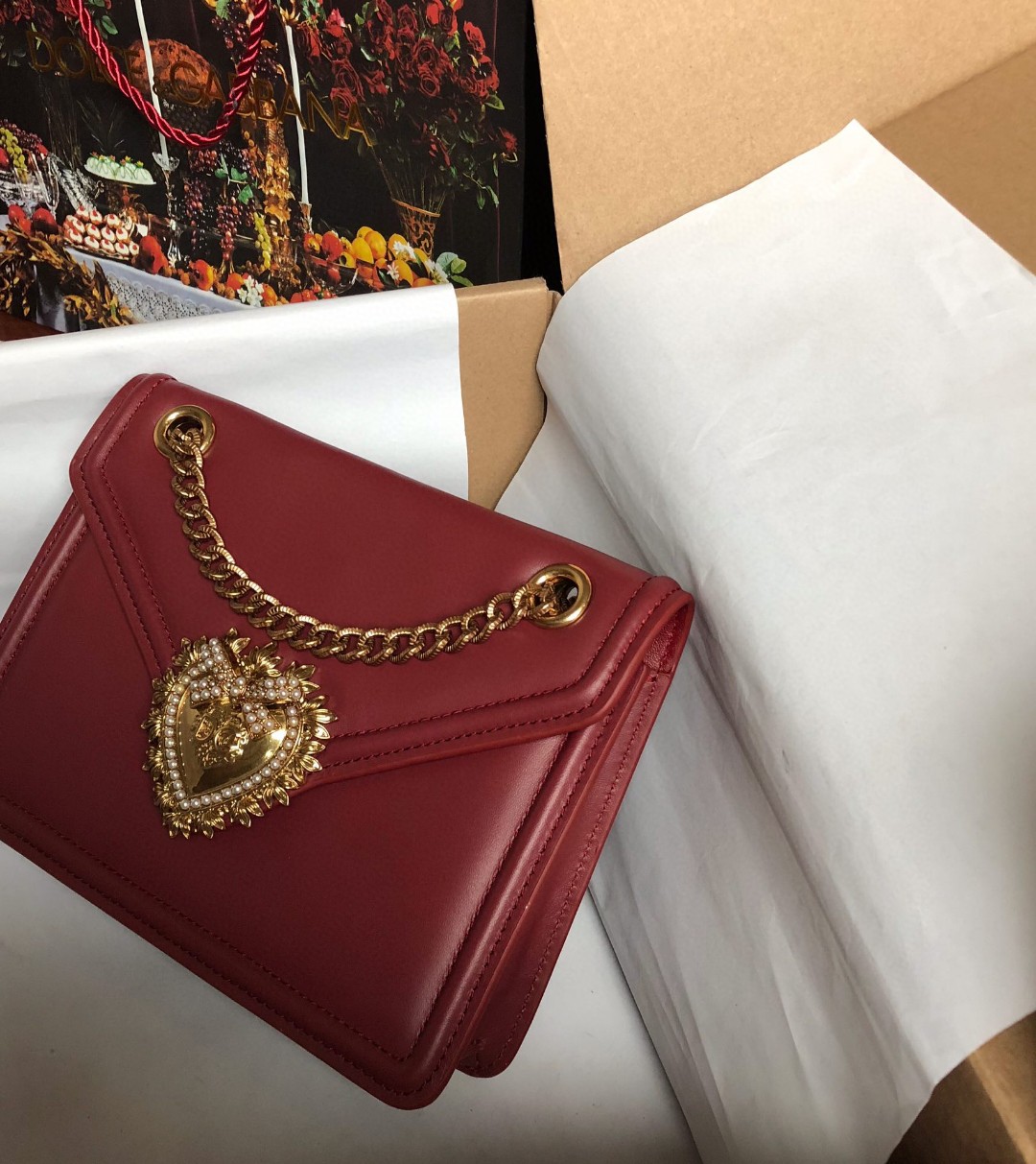 Dolce & Gabbana Medium Devotion Bag Burgundy For Women 8.1in/20.5cm DG - Soul Replicas